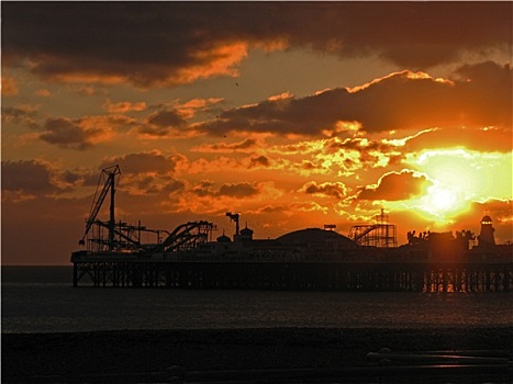 布莱顿,码头,日落
