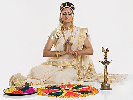 印第安女人,传统服装,祈祷,节日
