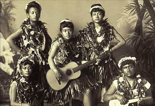 夏威夷文化,草裙舞,器具,黑白