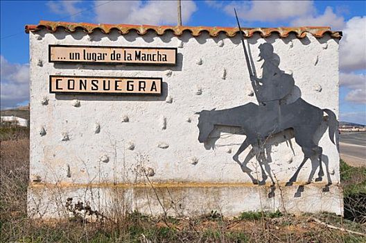 标识,图像,堂吉诃德,城镇,入口,康斯艾格拉,区域,西班牙