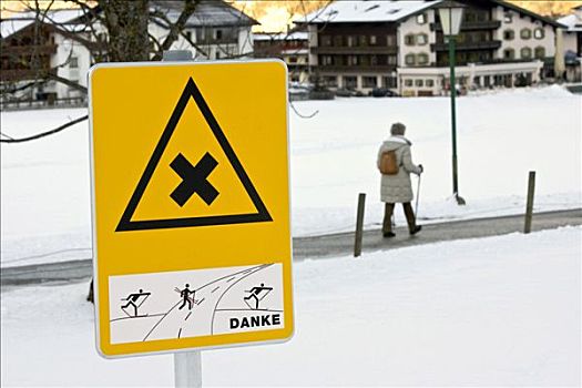 标识,警告,越野滑雪,小路,阿亨湖地区,湖,奥地利,欧洲