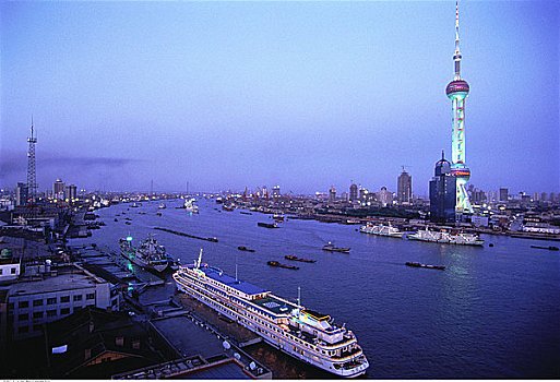 游船,黄浦江,靠近,外滩,上海,中国