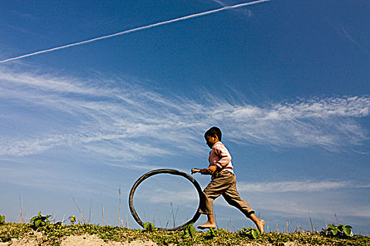 男孩,自行车,轮胎,孟加拉,十一月,2008年