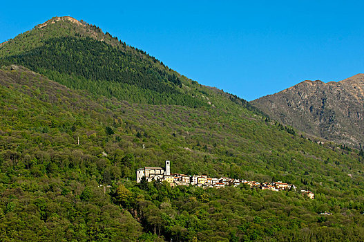 小村庄,坎诺比奥,落叶林,山,斜坡,意大利,欧洲