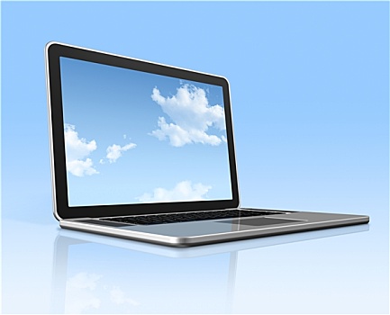 笔记本电脑,天空,显示屏,隔绝,蓝色背景