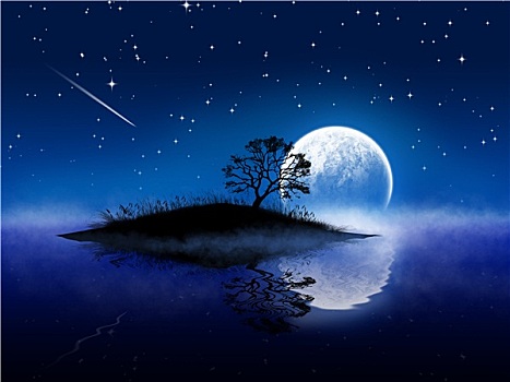 魔幻,夜晚,风景,月亮,湖