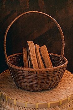 竹篮中的木柴