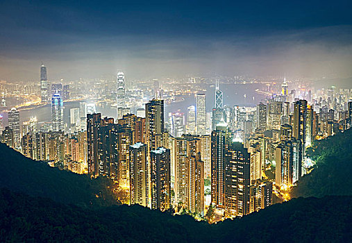 城市,夜晚,太平山,香港