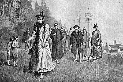 治疗,人,走,赤足,潮湿,草,巴伐利亚,德国,历史,1893年