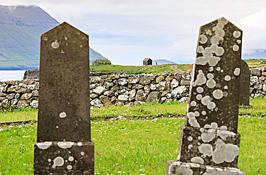 墓碑,古老,墓地,柯克久伯,岛屿,法罗群岛,丹麦