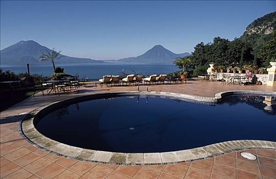 风景,阿蒂特兰湖,游泳池,酒店,亚提特兰湖,佩特罗,火山