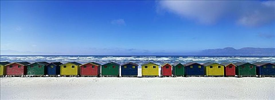 全景,海滩小屋,排列,海滩,南非