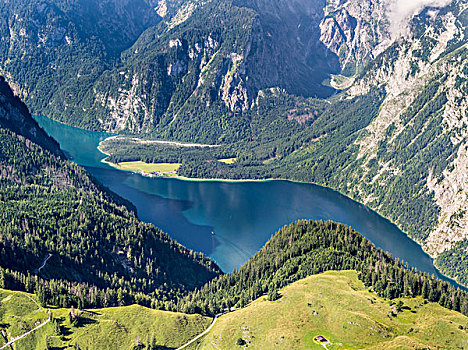 贝希特斯加登阿尔卑斯山,山,湖,瓦茨曼山,国家公园,巴伐利亚,德国,大幅,尺寸