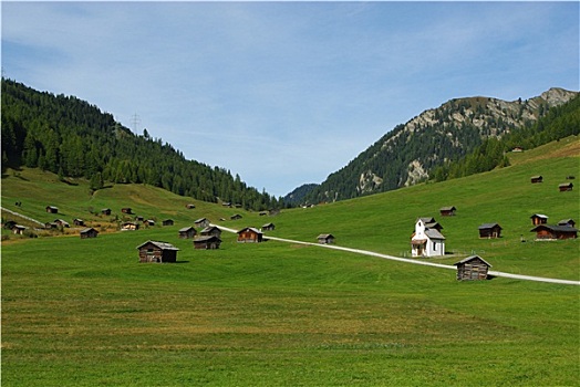 漂亮,山,小屋,小,教堂,高,山谷,靠近,奥地利