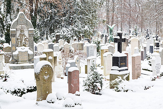 墓地,石头,雪,冬天,慕尼黑,巴伐利亚,德国,欧洲