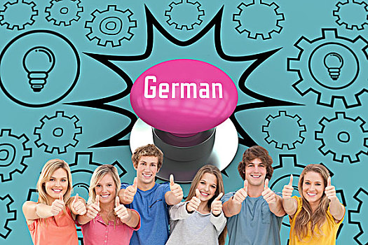 德国人,粉色,按键,文字,朋友,给,竖大拇指,微笑