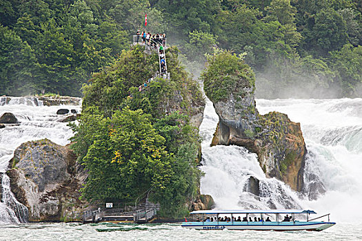 游船,游人,朴素,瀑布,欧洲,莱茵瀑布,莱茵河,沙夫豪森,北方,瑞士