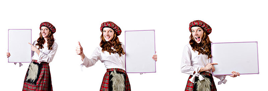 苏格兰人,女人,信息板,白色背景