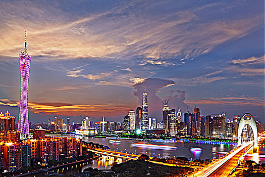 广州珠江新城两岸夜景