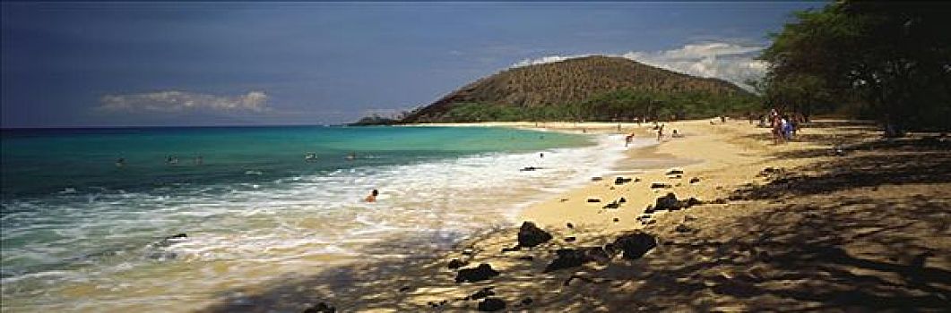 夏威夷,毛伊岛,麦肯那,海滩,冲浪,趴板冲浪,全景