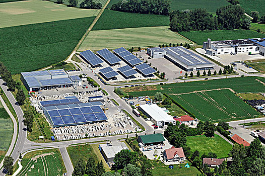 太阳能,收集,屋顶,商业园,巴伐利亚,德国,航拍