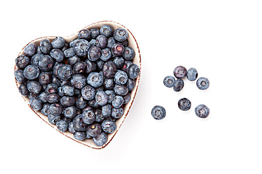 新鲜,蓝莓,心形,碗,白色背景