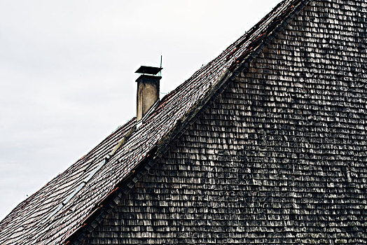 屋顶,砖,壁炉,老,木瓦,灰色,风化,木屋,黑森林