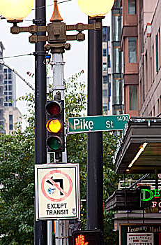 红绿灯,街道,派克市场,西雅图,华盛顿,美国