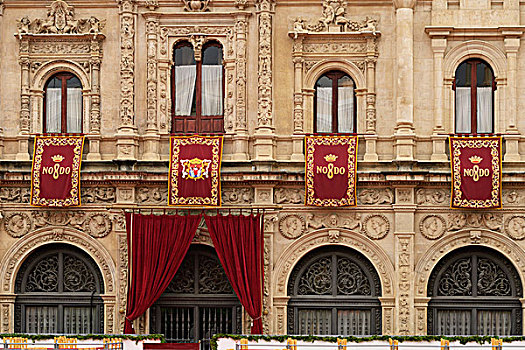 市政厅,塞维利亚,展示,城市,标语,纱线,西班牙