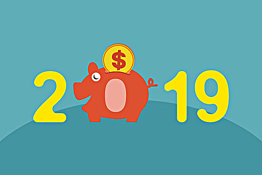 2019猪年与小猪储钱罐,投资,理财,储蓄概念创意插画