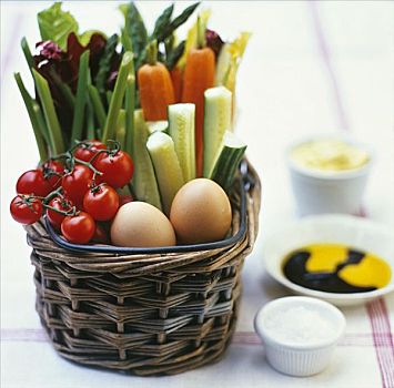 新鲜,蔬菜,蛋,篮子
