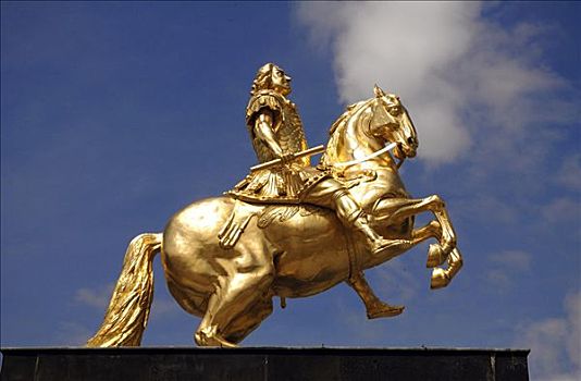 金色,骑马雕像,蓝天,德累斯顿,萨克森,德国,欧洲