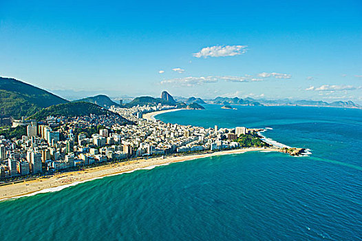 俯视,风景,伊帕内玛,科帕卡巴纳,海滩,里约热内卢,巴西