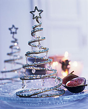 小,圣诞树,装饰,线,螺旋,珠子