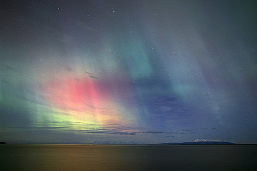 北极光,上方,库克海峡,山,阿拉斯加,冬天