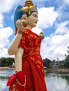 雕塑,印度教,女神,圣水湖,毛里求斯