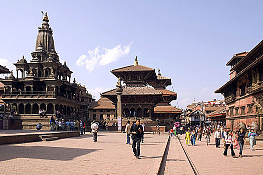历史,宫殿,帕坦,一个,世界遗产,场所,尼泊尔,建筑,左边,框架,整修,博物馆,右边,庙宇