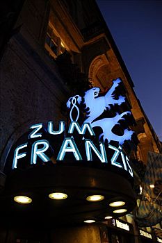 酿酒厂,蓝色,霓虹广告,市中心,慕尼黑,上巴伐利亚,德国,欧洲