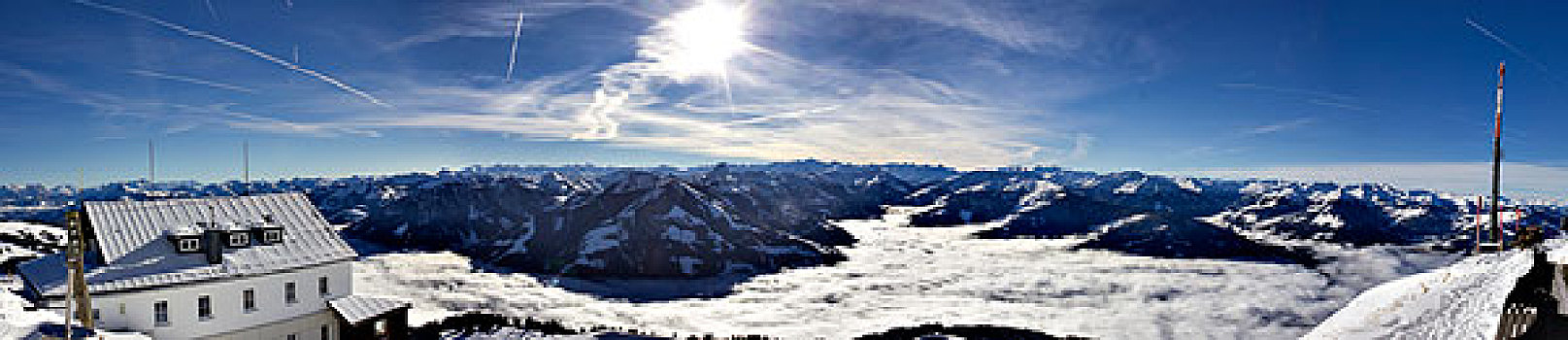 阿尔卑斯山,冬天,高,雾,遮盖,山谷,风景,胜地,提洛尔,奥地利,欧洲