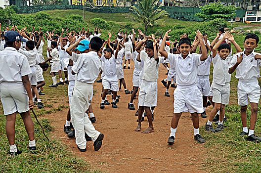男孩,穿,白色,制服,运动,授课,加勒,斯里兰卡,亚洲