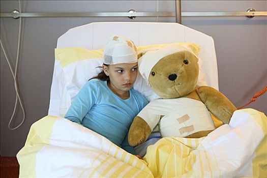 孩子,泰迪熊,病床
