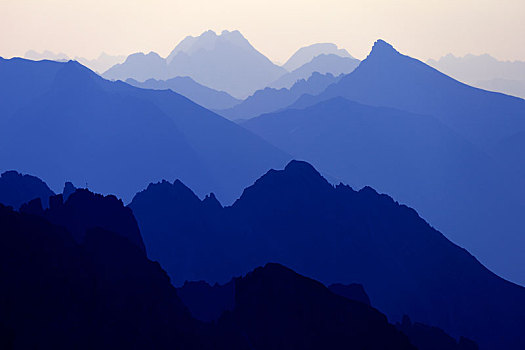 阿尔卑斯山,蓝色,钟点,山,提洛尔,奥地利,欧洲