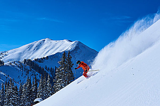 男人,滑雪,陡峭,积雪,山坡,白杨,科罗拉多,美国