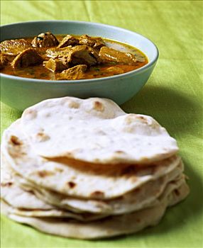 咖喱羊肉,印度,扁平面包