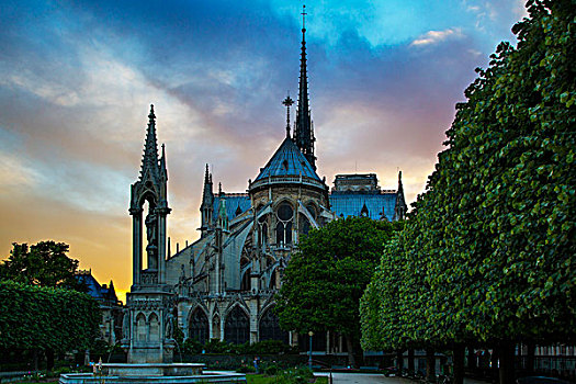 晚间,地点,后面,大教堂,巴黎,法国