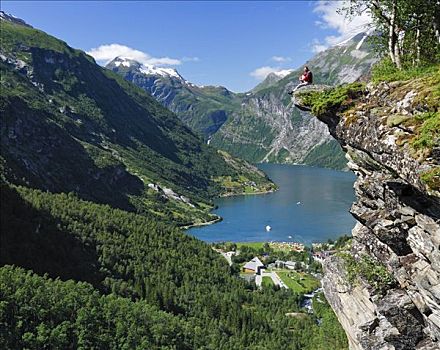 男人,坐,石台,挪威,斯堪的纳维亚