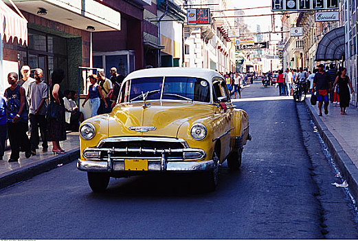 老爷车,街上,圣地亚哥,古巴