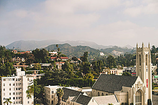 好莱坞,山,签到,背景,加利福尼亚,美国