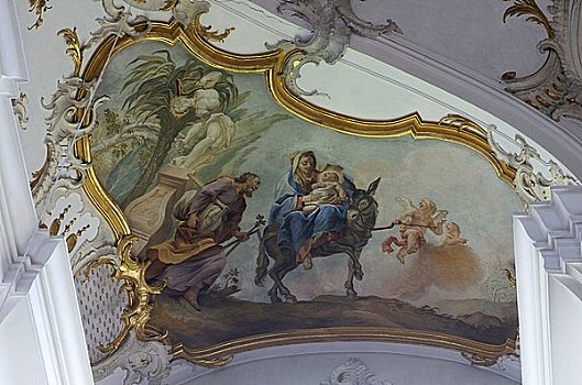 壁画,朝圣教堂,玛丽亚,巴伐利亚,德国,欧洲