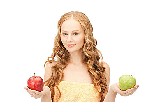 年轻,美女,绿色,红苹果
